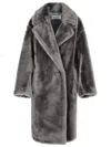 Stand Studio Long Sleeve Wool Coat With Faux Fur In Gray