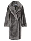 Stand Studio Long Sleeve Wool Coat With Faux Fur In Gray