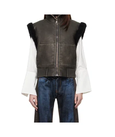 Stand Studio Black Andi Reversible Faux-leather Vest In 88411 Worn Black/bla