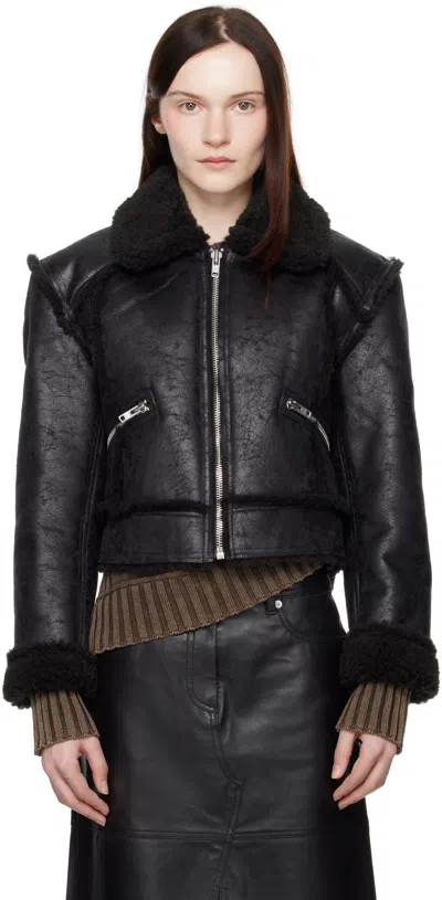 Stand Studio Black Nyrah Faux-leather Jacket In 88410 Washed Black