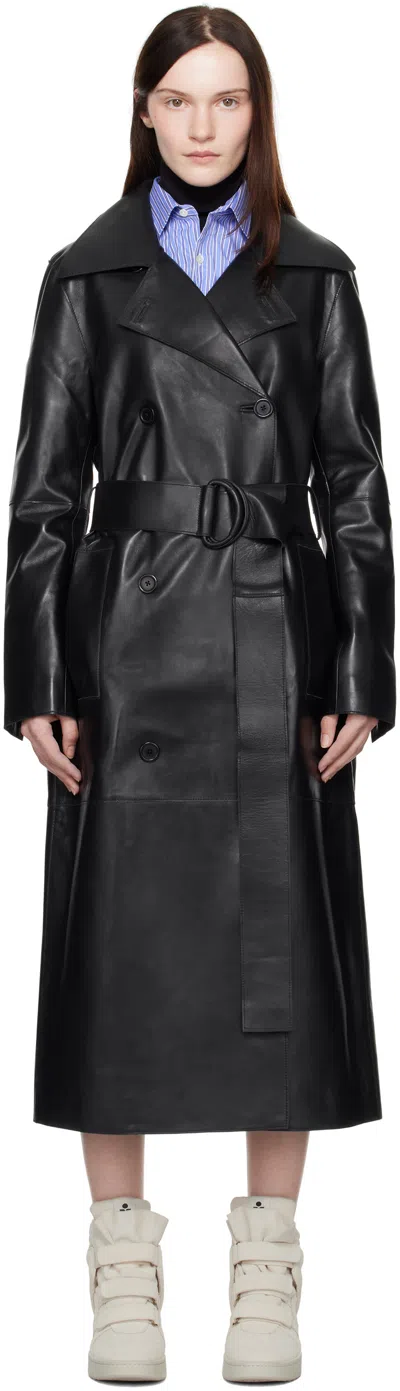Stand Studio Black Paris Leather Coat In 89900 Black