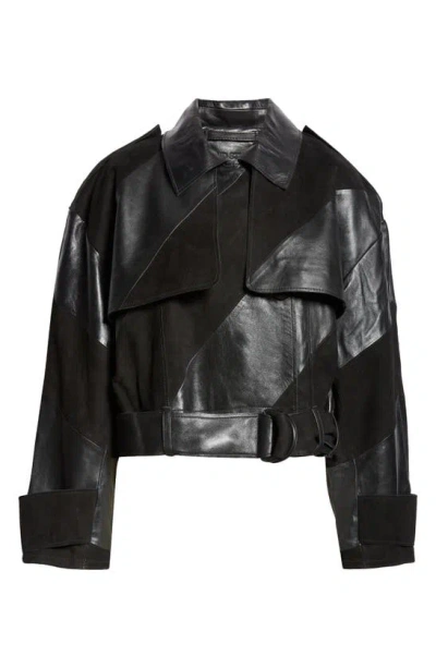 Stand Studio Blossom Leather & Suede Panel Moto Jacket In Black