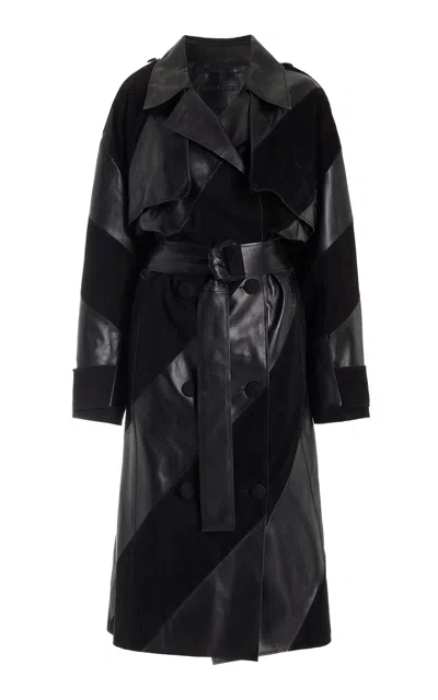 Stand Studio Blossom Leather And Suede Trench Coat In Black