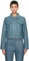 Stand Studio Blue Elleen Leather Jacket In 69940 Washed Indigo