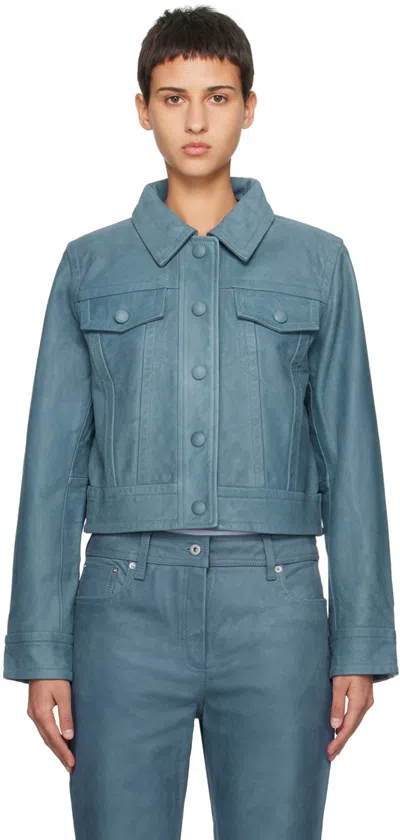 Stand Studio Blue Elleen Leather Jacket In 69940 Washed Indigo