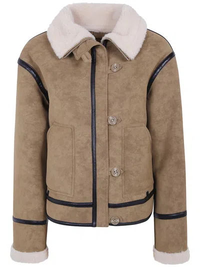 Stand Studio Bomber Jacket Faux Sherling "dara" In Brown