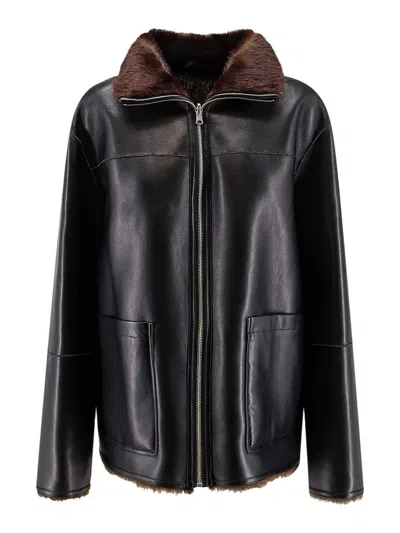 Stand Studio Brella Reversible Leather Jacket In Black