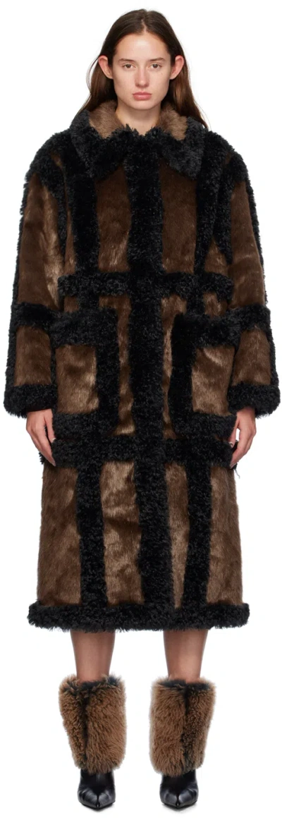 Stand Studio Brown & Black Hayden Faux-fur Coat