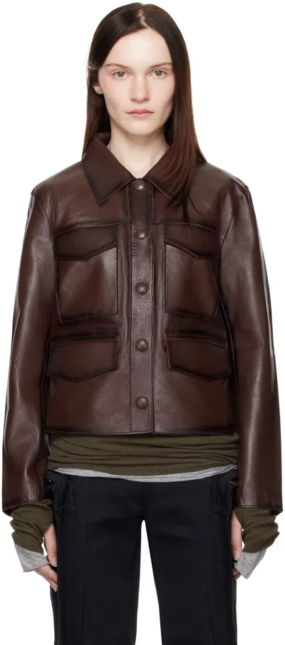 Stand Studio Brown Estrid Leather Jacket In 87500 Dark Brown