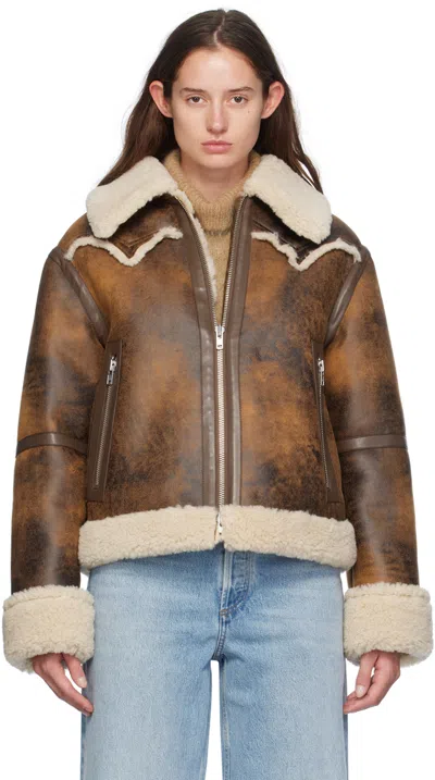 STAND STUDIO BROWN LESSIE FAUX-LEATHER JACKET