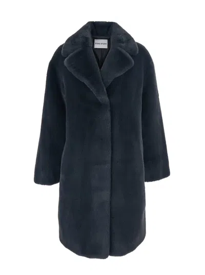 STAND STUDIO CAMILLE GREY COAT WITH WIDE NOTCHED REVERS AND FRONT CONCEALED CLOSURE IN ECOFUR WOMAN