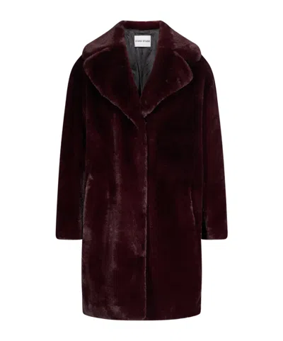 Stand Studio Camille Faux Fur Teddy Coat In Burgundy