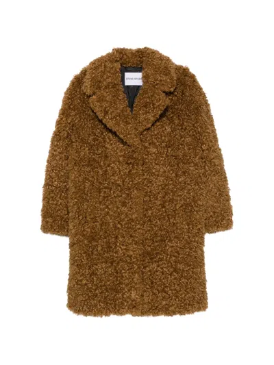 Stand Studio Camille Faux-shearling Notched-lapel Coat In Brown