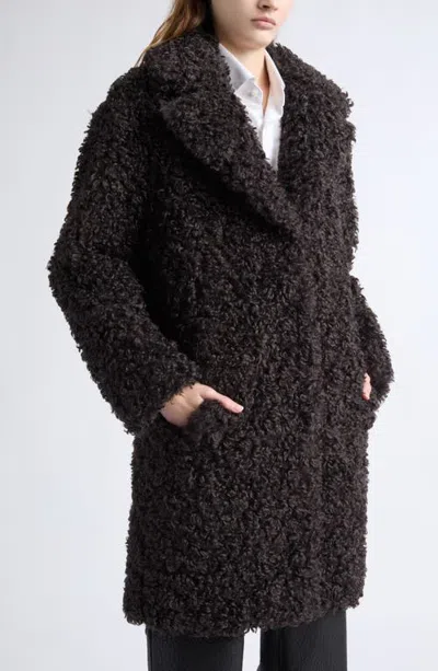 Stand Studio Camille Long Faux Fur Cocoon Coat In Brown