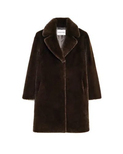 Stand Studio Brown Camille Faux-fur Cocoon Coat In Black