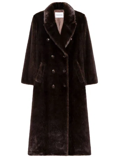 Stand Studio Harper Long Coat In Eco Fur In Brown