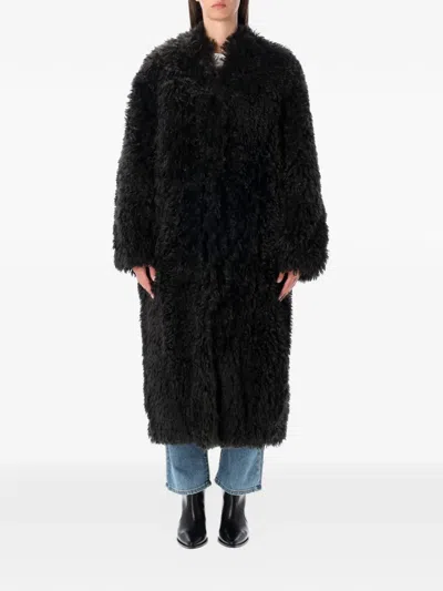 Stand Studio Carolina Long Curly Faux-fur Coat In Black