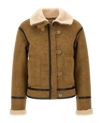 Stand Studio Casual Jacket With Faux-leather Trim In Brown