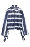 Stand Studio Charlotta Fringe Stripe Crop Leather Jacket In Ocean Tie Dye