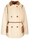 Stand Studio Double-breasted Faux-shearling Coat In Off White Tan