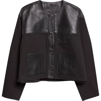 Stand Studio Cleo Cotton Canvas & Leather Jacket In Black