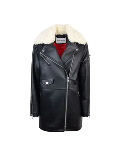 Stand Studio Notched-collar Faux-shearling Jacket In Black