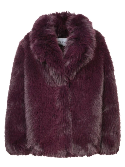 Stand Studio Dark Plum Faux Fur Jacket In Purple
