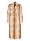 Stand Studio Straight Silhouette Electric Red Synthetic Fur Coat In Sand