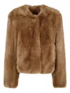 Stand Studio Cropped Faux Fur Coat With Plush Texture And Boxy Silhouette In Brown