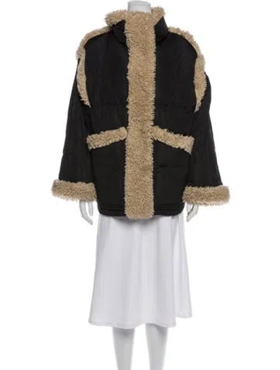 Pre-owned Stand Studio Colorblock Pattern Down Jacket In Black