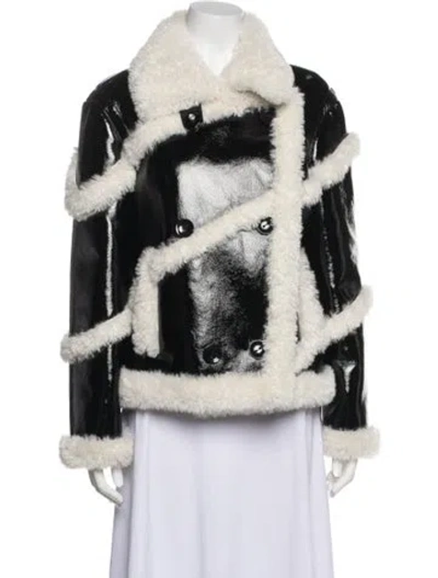 Pre-owned Stand Studio Colorblock Pattern Faux Fur Coat In Black