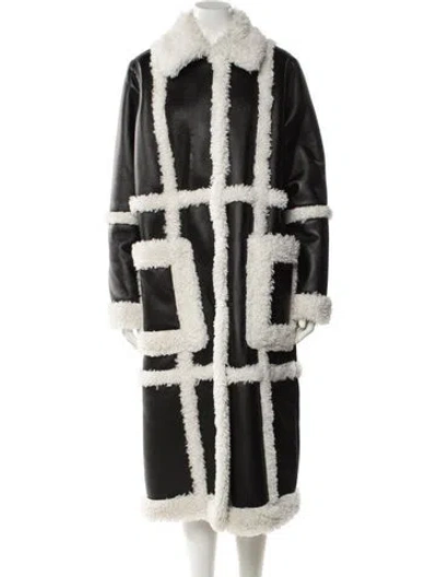 Pre-owned Stand Studio Colorblock Pattern Faux Fur Coat In Black