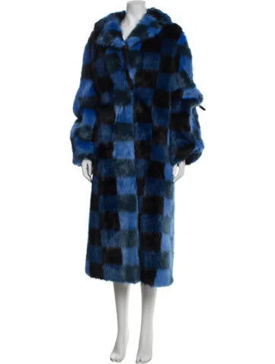 Pre-owned Stand Studio Colorblock Pattern Faux Fur Coat In Blue