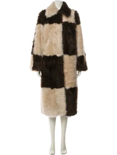 Pre-owned Stand Studio Colorblock Pattern Faux Fur Coat In Brown