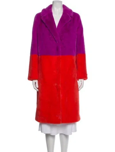 Pre-owned Stand Studio Colorblock Pattern Faux Fur Coat In Orange