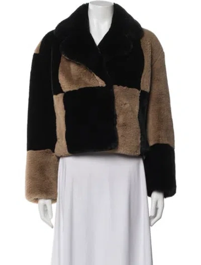 Pre-owned Stand Studio Colorblock Pattern Faux Fur Jacket In Black