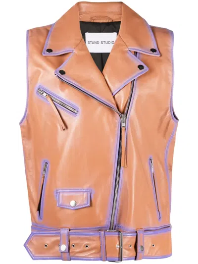 Stand Studio Contrast-trim Leather Vest