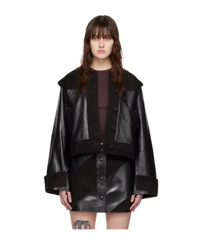 Stand Studio Corinne Button Leather Jacket In Black