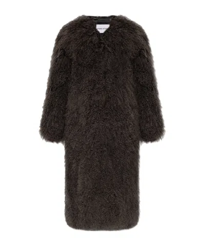 Stand Studio Crew Neck Sheepskin Coat In Black