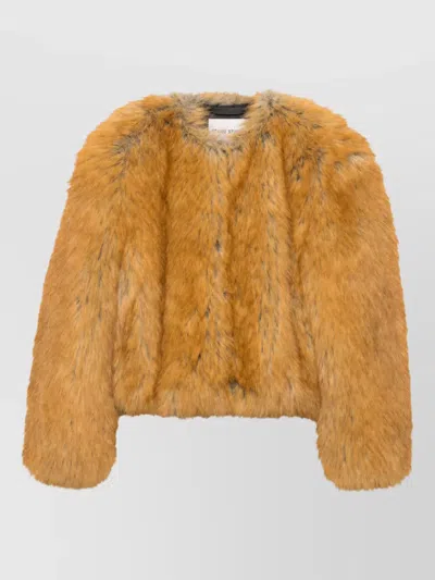 Stand Studio Karly Faux-fur Collarless Jacket In Brown