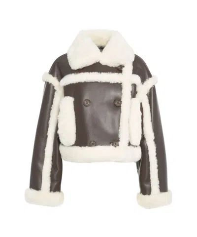 STAND STUDIO CROPPED BOMBER JACKET WITH SHEARLING TRIM