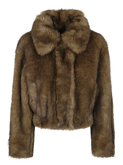STAND STUDIO CROPPED FAUX FUR COAT WITH PLUSH TEXTURE AND WIDE COLLAR