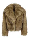 Stand Studio Cropped Faux Fur Coat With Wide Collar And Plush Texture In Brown
