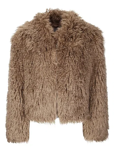 Stand Studio Cropped Faux Fur Jacket In Brown