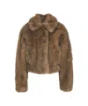 Stand Studio Cropped Faux Fur Jacket With Rounded Collar In Brown