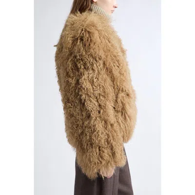 Stand Studio Curly Genuine Shearling Jacket In Brown