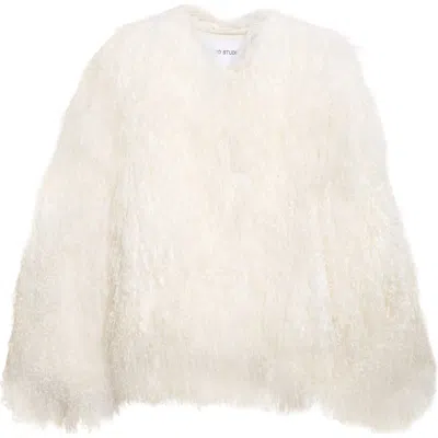 Stand Studio Curly Genuine Shearling Jacket In Neutral