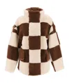 STAND STUDIO DANI CHECKERBOARD-PATTERN FAUX-FUR JACKET