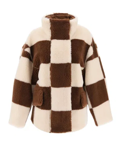 STAND STUDIO DANI CHECKERBOARD-PATTERN FAUX-FUR JACKET