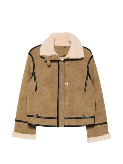 Stand Studio Dara Contrast-trim Shearling-collar Jacket In Brown